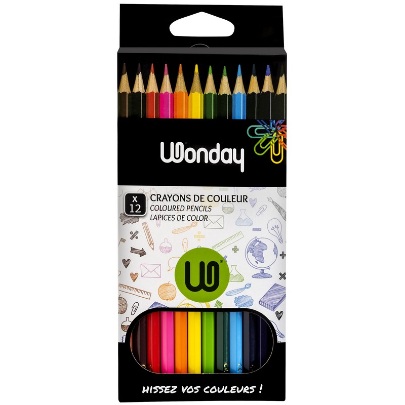 Boîte 12 crayons de couleur 18 cm Wonday