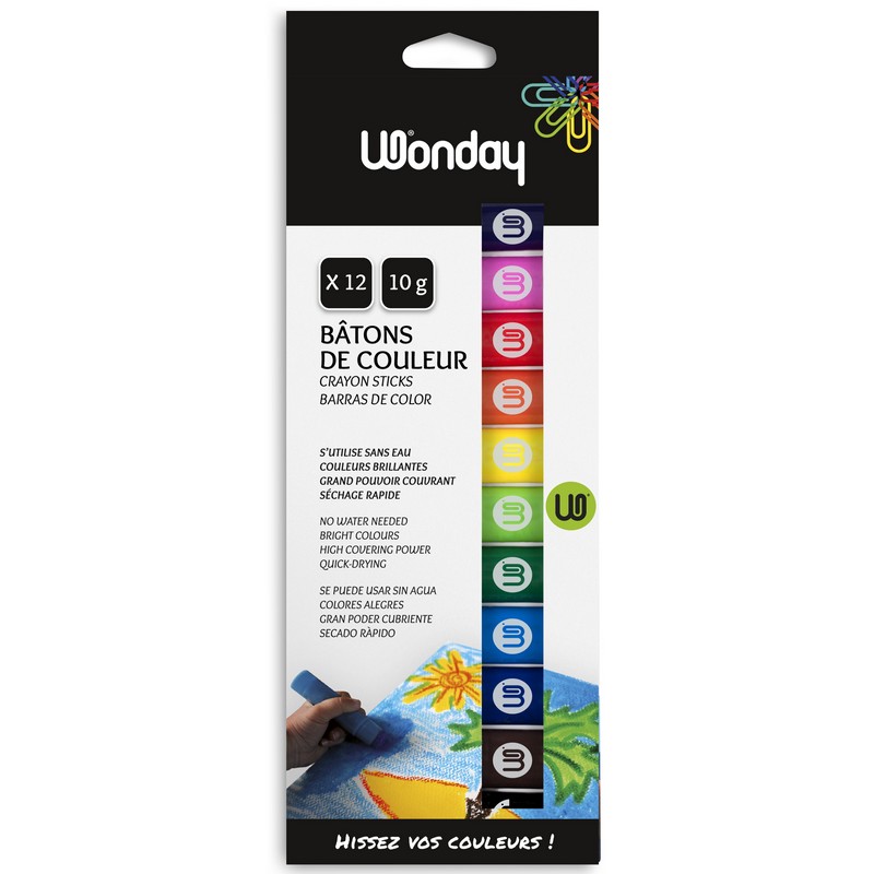 Boîte 12 bâtons de couleur/gouache Wonday